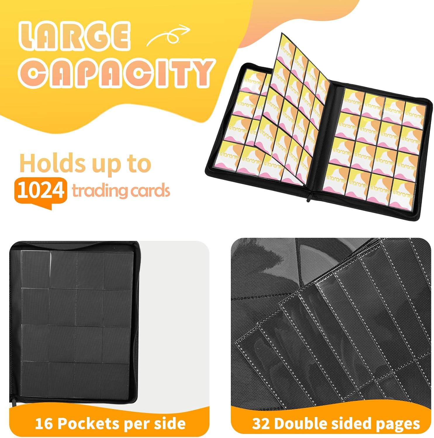 Thumbnail 1 de Premium 1000+ Pockets Trading Card Binder: 16-Pocket Ringless Side-Loading Album (Yellow)