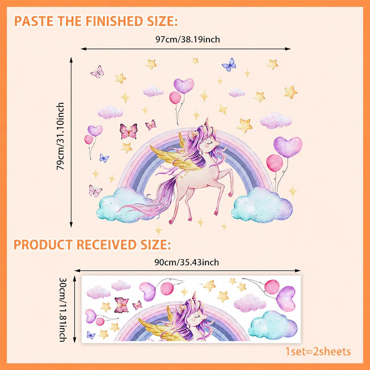 Detalle de Rainbow Heart Unicorn Wall Stickers for Girls' Bedroom