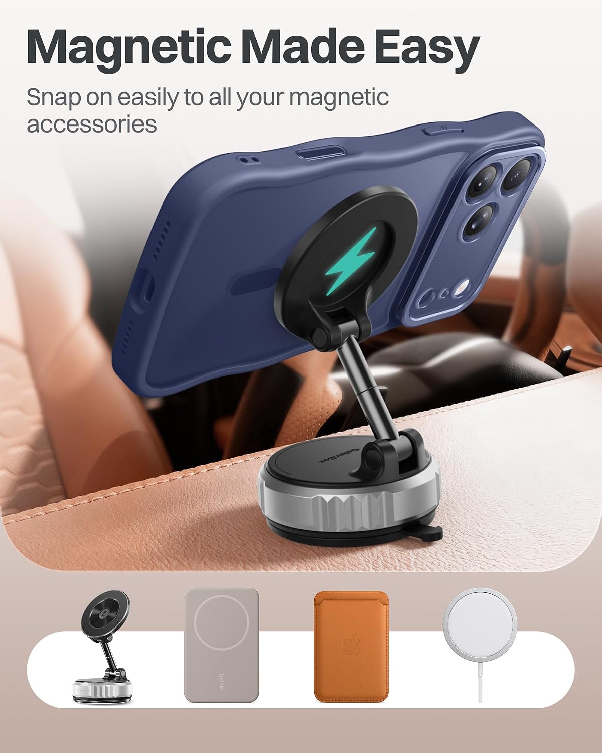 Detalle de GolbinBox iPhone 17 Pro Max Case with Stash Stand (6.9") — MagSafe Compatible, Full Camera Protection, Deep Blue