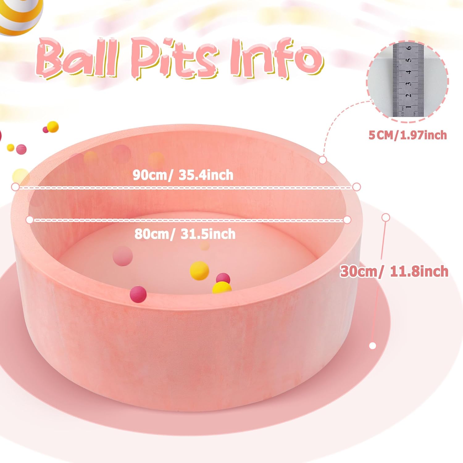 Thumbnail 4 de Foam Baby Ball Pit (35.4 x 11.8 in) Memory Sponge with Zip-Off Cover, Pink—Balls Not Included