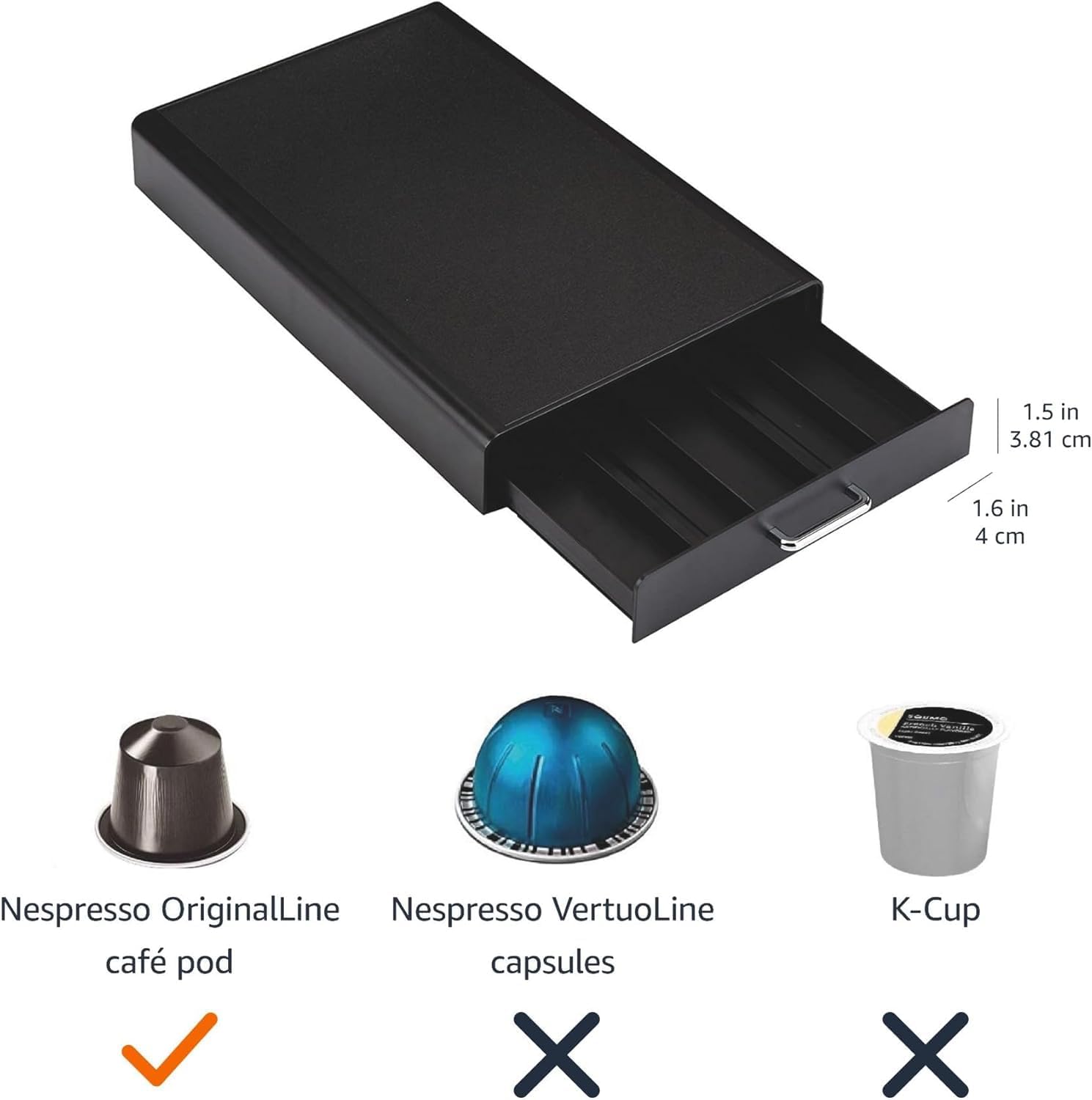 Detalle de Amazon Basics Nespresso OriginalLine Pod Storage with 1 Drawer Holder (50 Capsule) – Black, DHCD002
