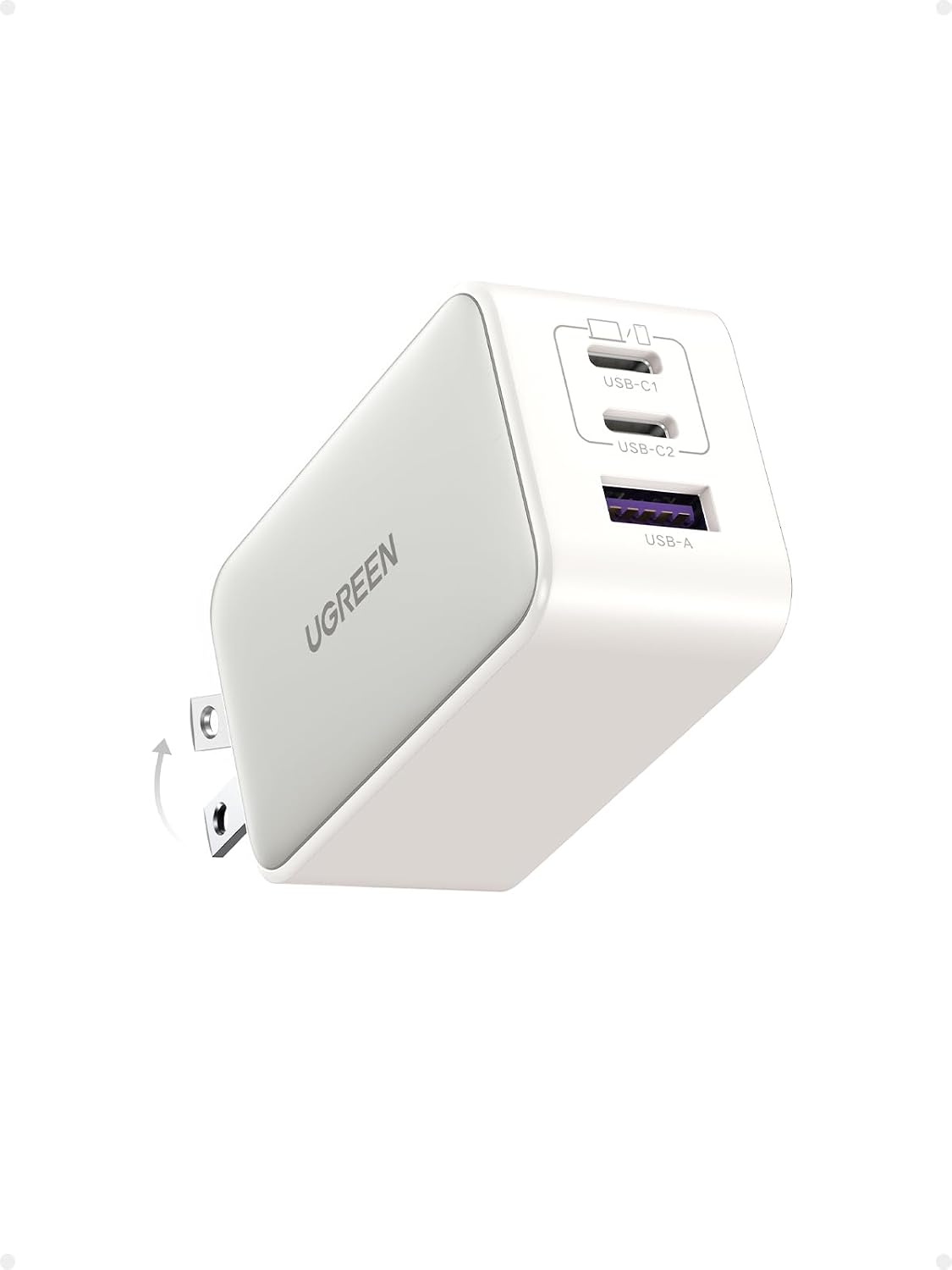 Detalle de UGREEN Nexode 65W USB-C Charger, 3-Port GaN Adapter with Foldable Plug