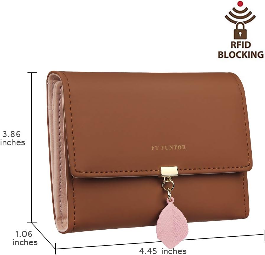 Thumbnail 4 de FT FUNTOR PU Leather Wallet for Women RFID Blocking Long Purse (S-Yellowish Brown)
