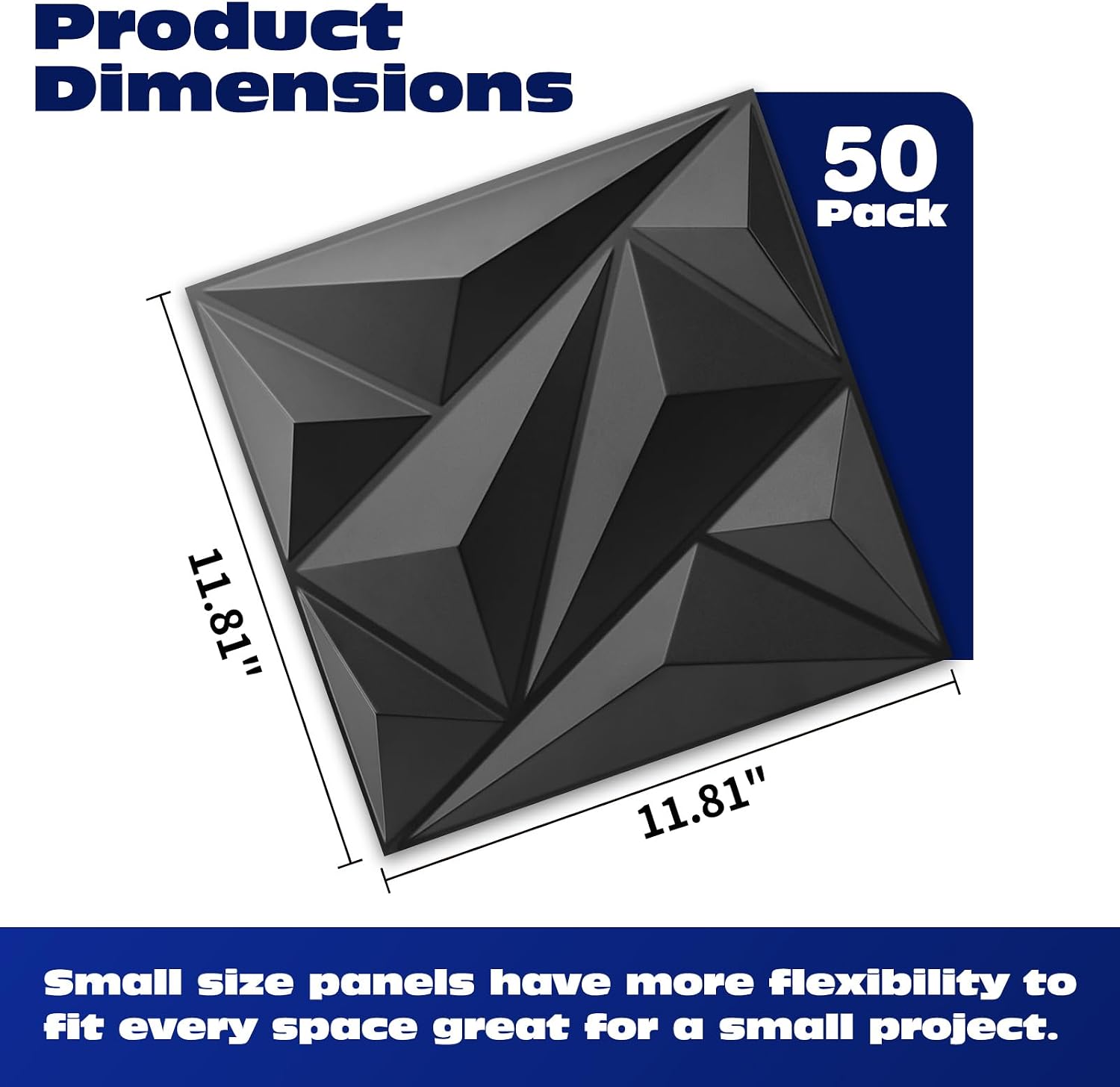 Detalle de Art3dwallpanels 50-Pack 12 x 12-Inch Black PVC 3D Wall Panels