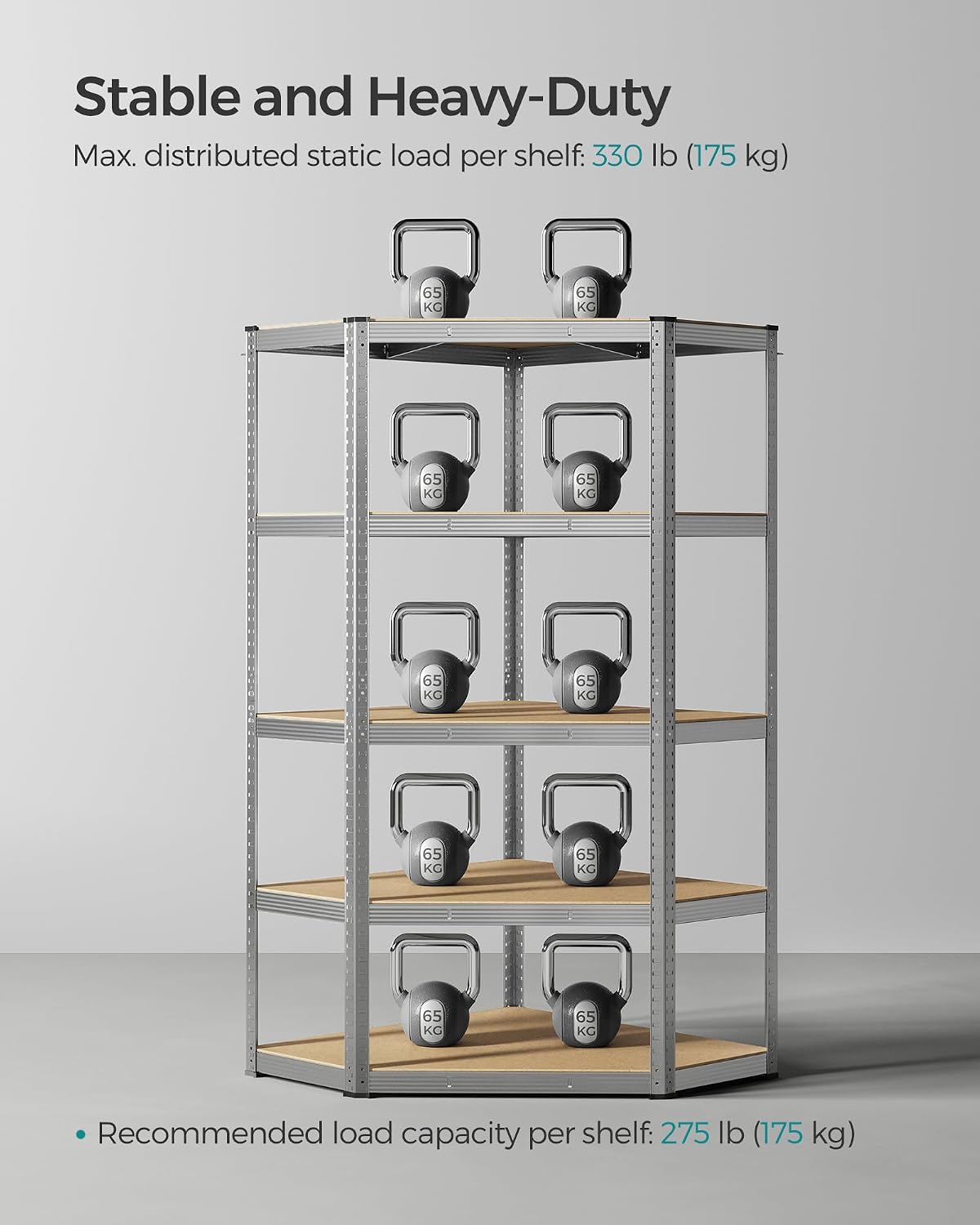Detalle de SONGMICS GLR080E01 5-Tier Corner Shelf, 875 kg Capacity, Silver