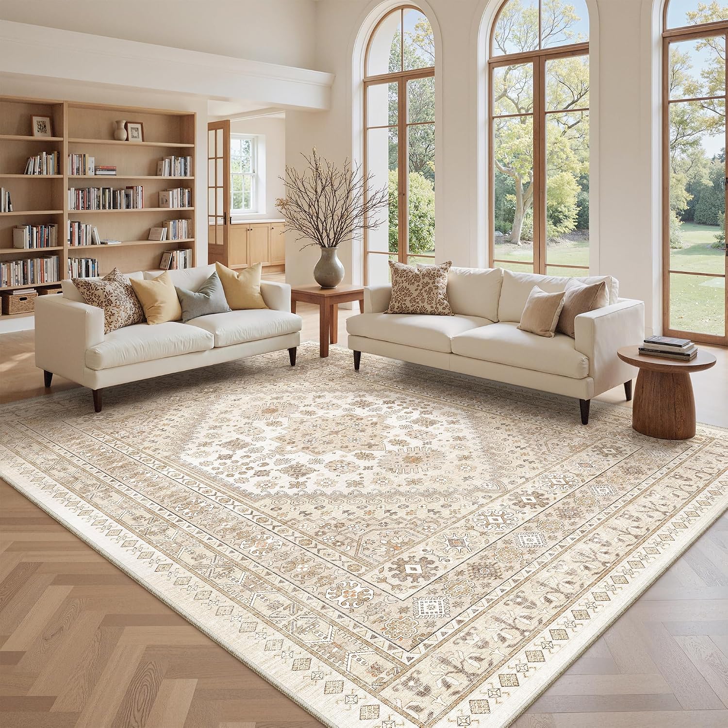 Thumbnail 3 de Zesthome 9x12 Area Rug: Cream/Beige, Non-Slip Backing, Machine Washable & Ultra-Thin