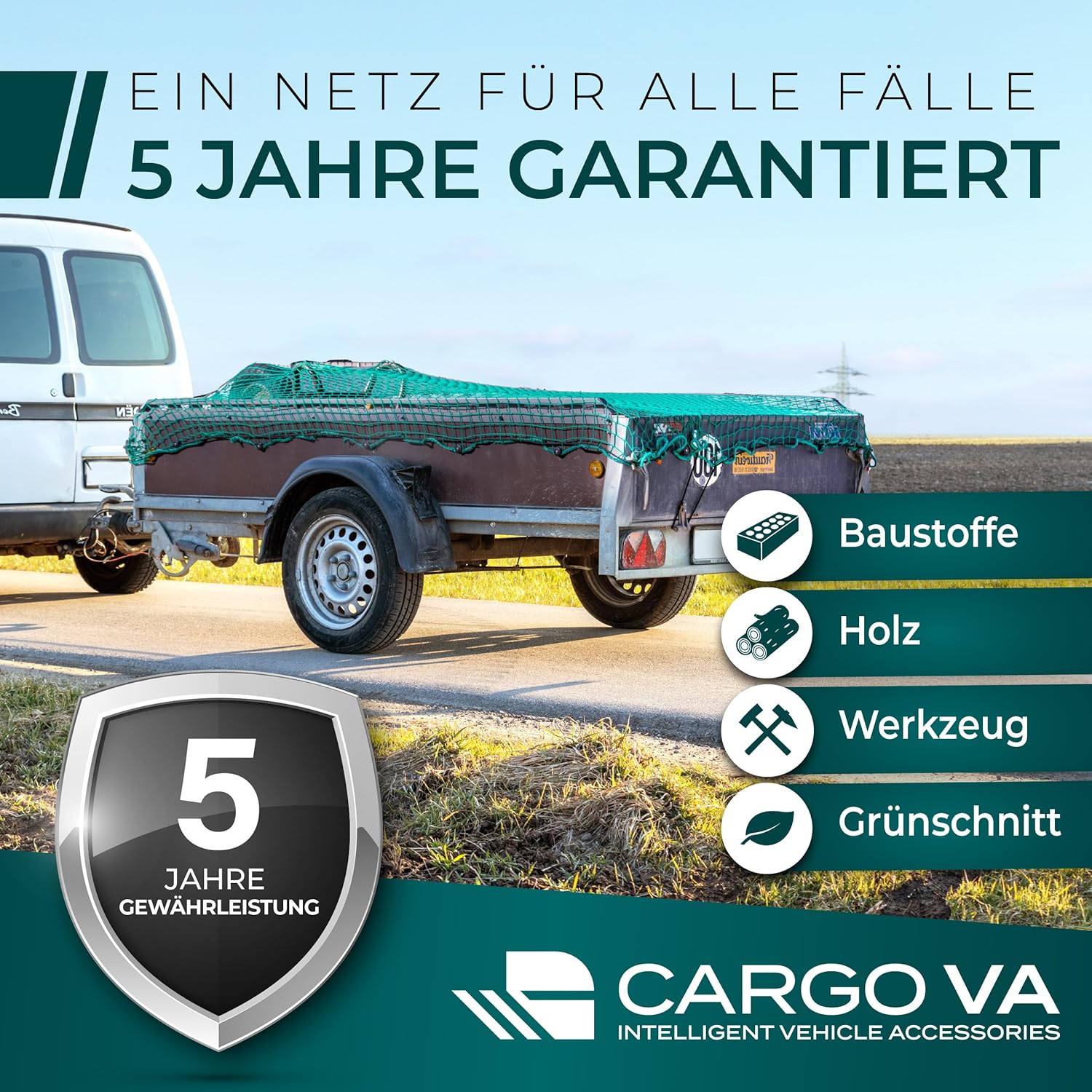 Thumbnail 6 de CargoVA Anhängernetz 1,5x2,5M – DEKRA Geprüft, 3 kN Reißfestigkeit, Gummiseil & Eckenmarkierung