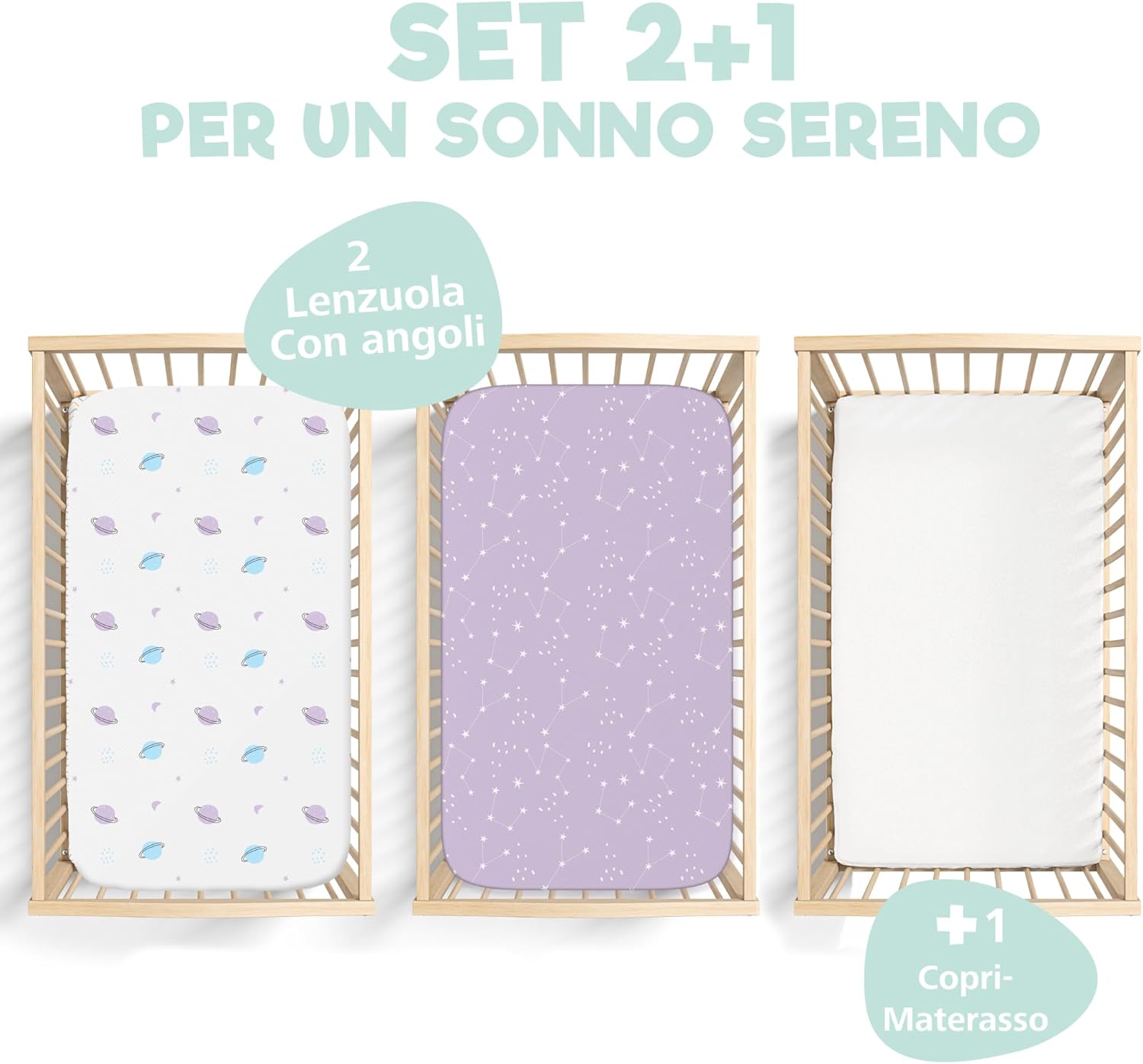 Thumbnail 1 de Set lenzuola Next To Me 3-in-1 per culla cododo 55x90 (2 lenzuola + 1 coprimaterasso impermeabile) Spazio