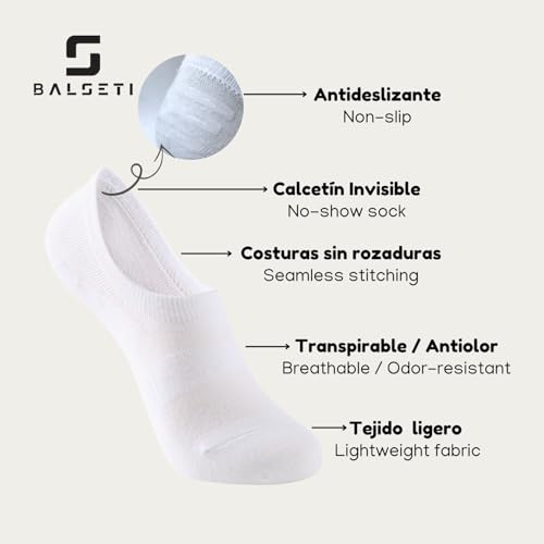 Detalle de Balseti Calcetines Invisibles para Mujer Pinkies: 85% Algodón, Pack 6 Pares, Talla 35-38