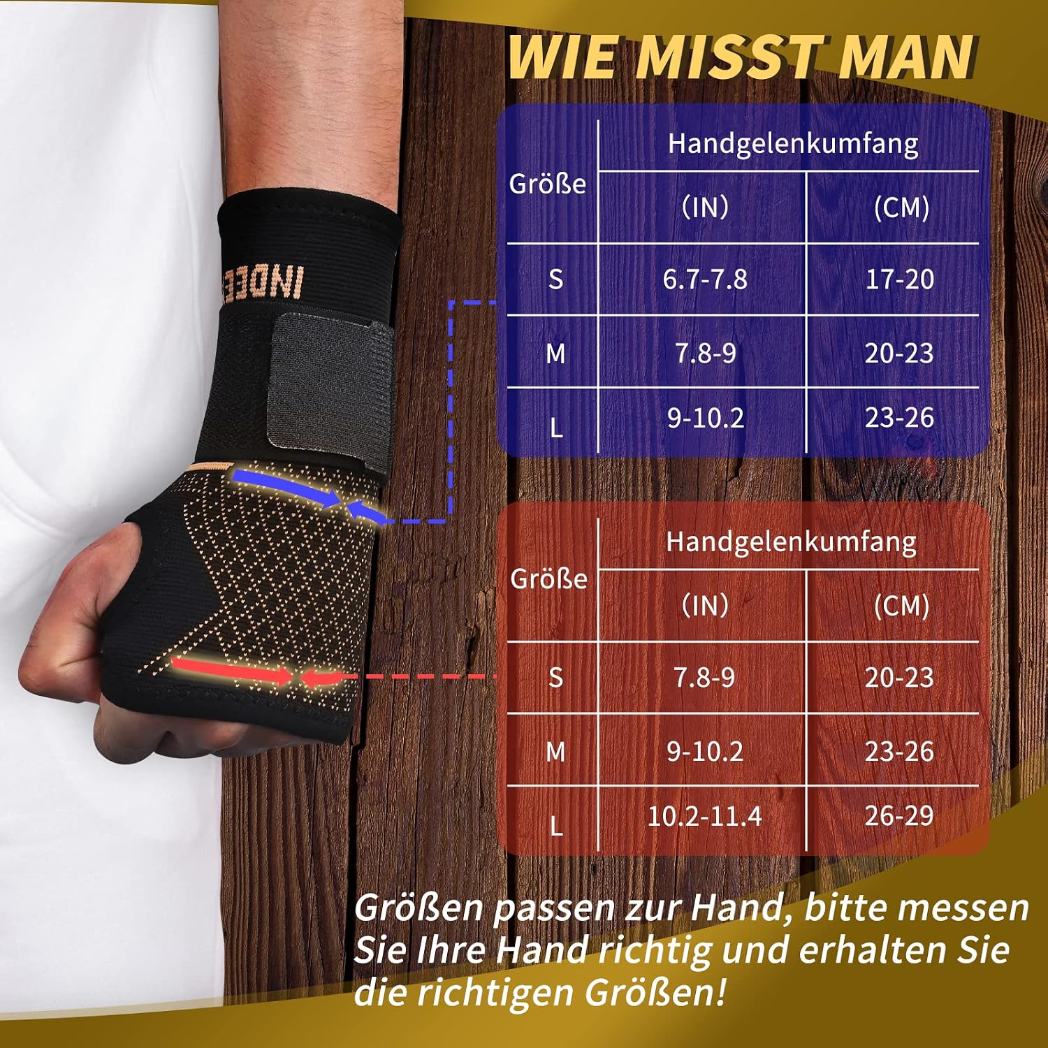 Detalle 2 de INDEEMAX Kupfer Handgelenkbandage mit 1 Paar