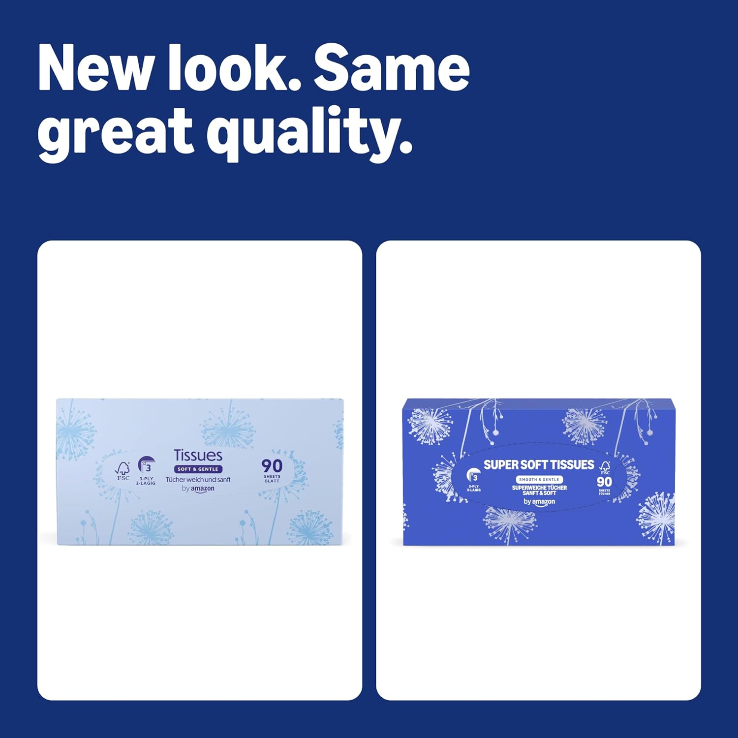 Thumbnail 1 de by Amazon 3-Ply Facial Tissues, 1080 Sheets (12 Packs of 90 Sheets) — Practical Multipack for Everyday Use