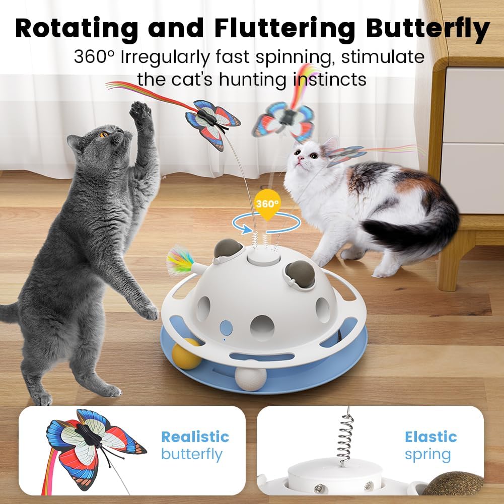 Detalle 2 de VOSFEEL 4 in 1 Interactive Cat Toy: Smart Carousel with Catnip, Feathers and Handmade Butterfly