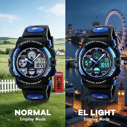 Detalle de Urdesw Kids Digital Waterproof Watch for 6-15 Year Olds – Dual Time, Alarm, 50M Water Resistant