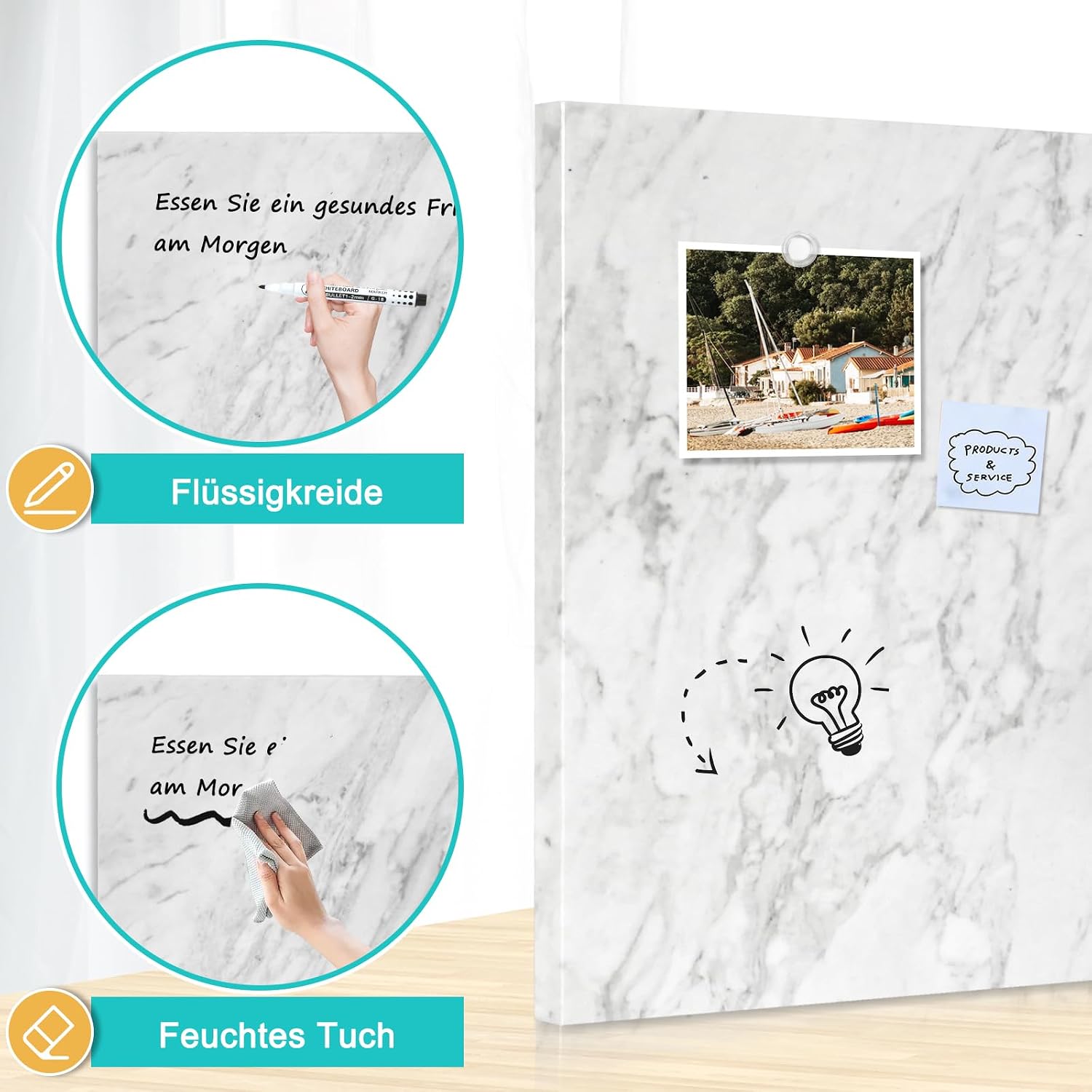 Detalle 2 de DOLLAR BOSS Magnetisches Whiteboard 30 x 40 cm – Magnettafel für Wand, Drucken-Memoboard mit 4 Magneten & 2 Stiften