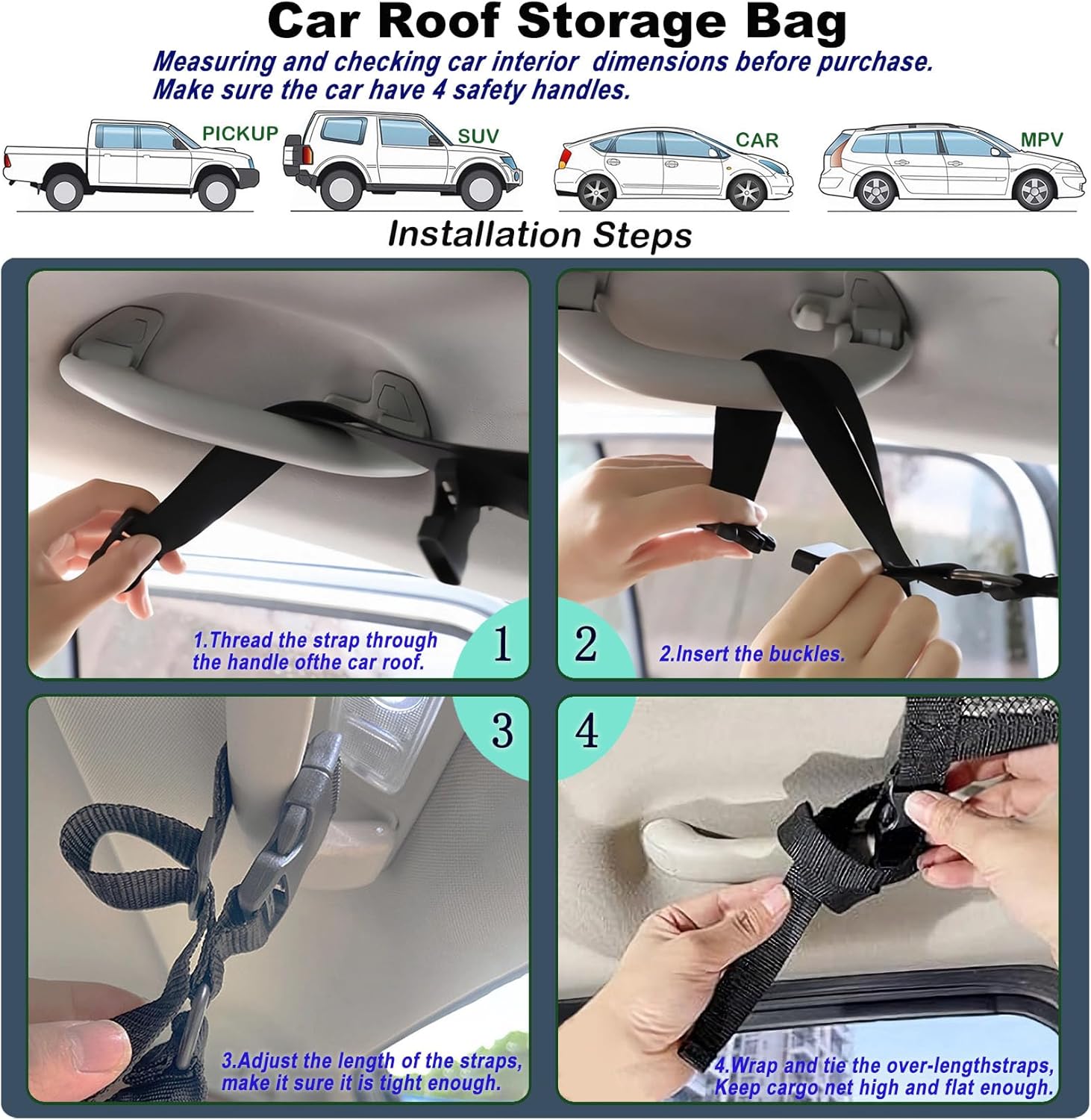 Detalle 2 de ViMOQi Double Layer Cargo Net for Van & Car Roof Storage (90 x 65 cm) — Foldable organiser