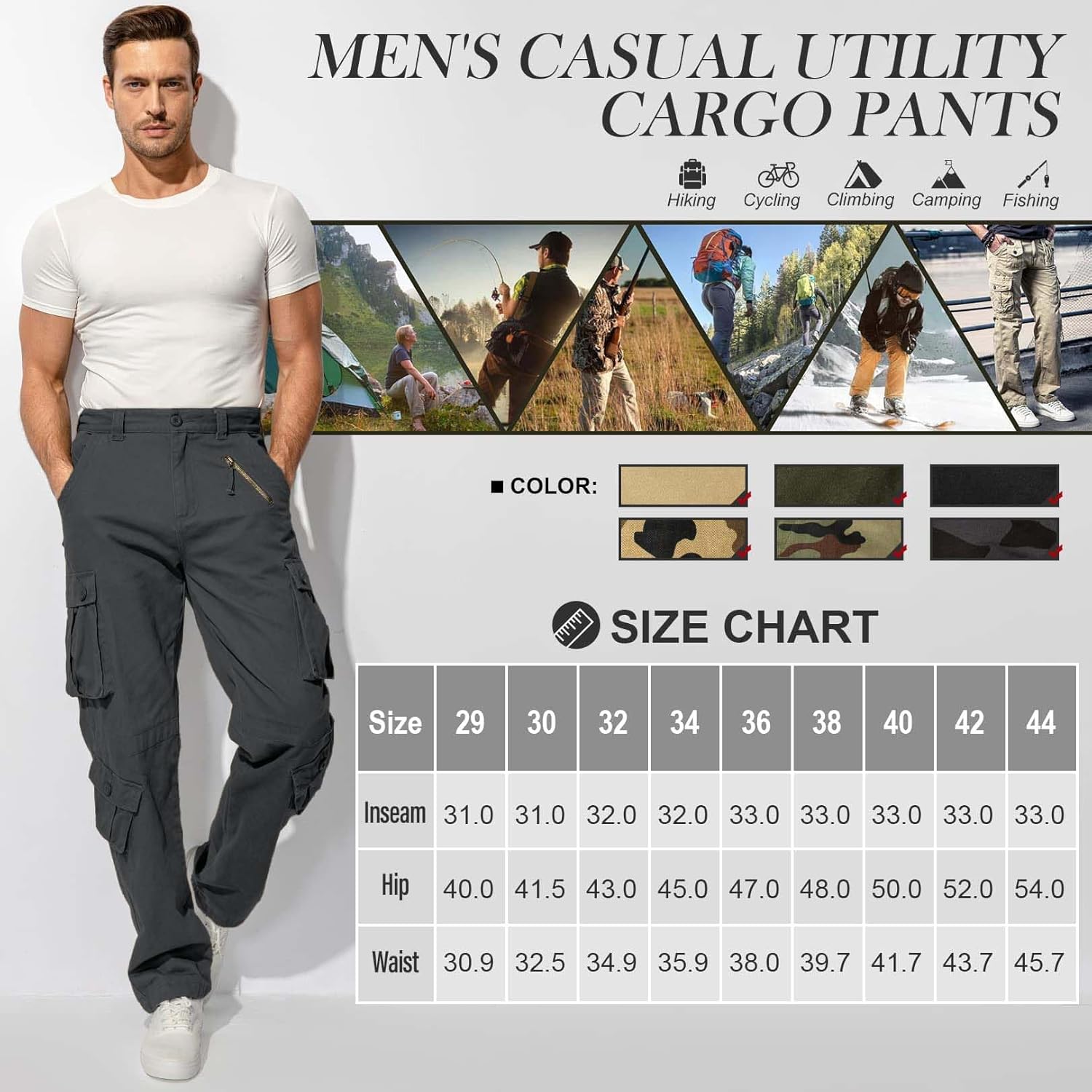 Thumbnail 6 de Jessie Kidden men’s combat camo cargo trousers (combat camo / tactical work pants #7533)