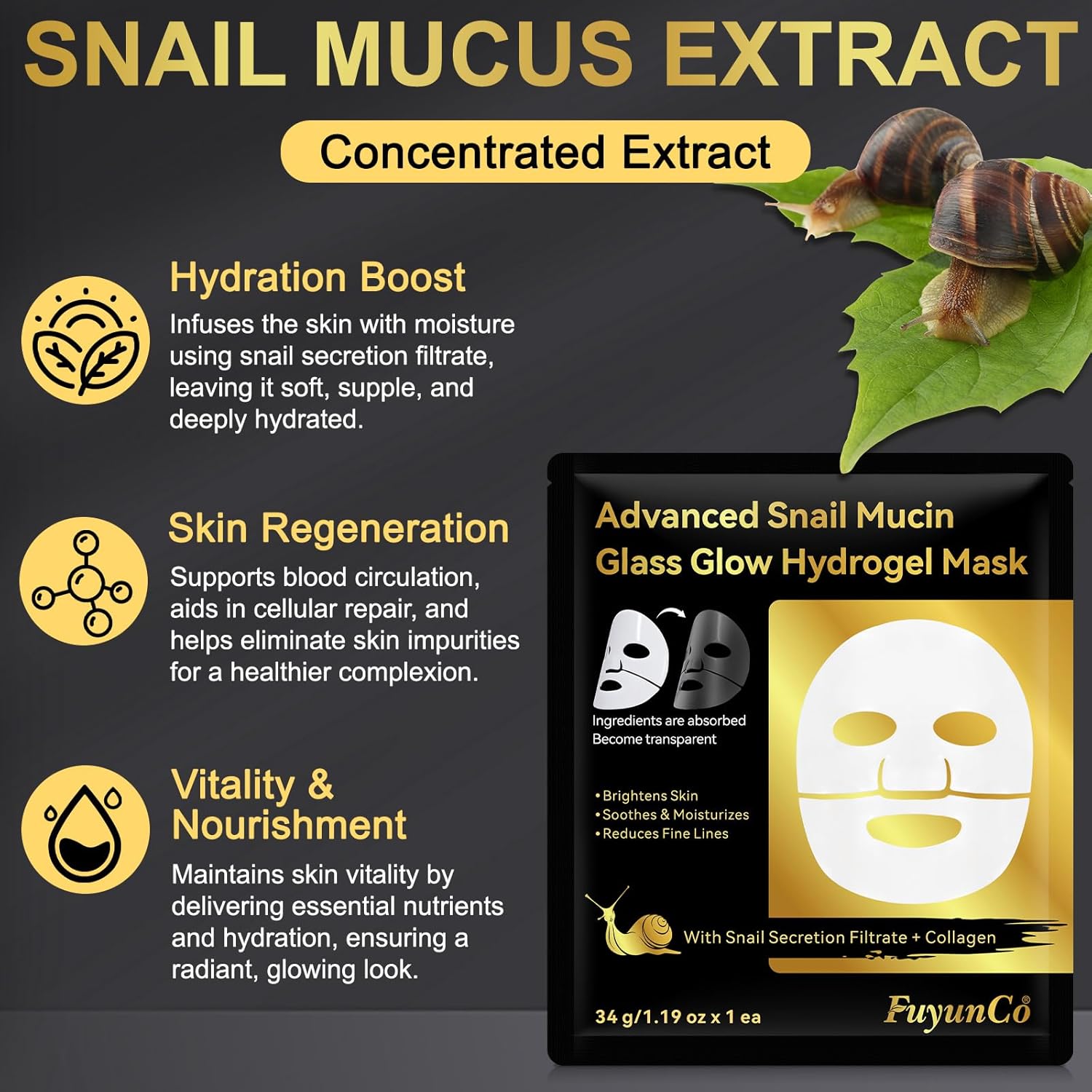 Detalle 2 de Mascarilla Facial de Hidrogel Advanced Snail Mucin Glass Glow
