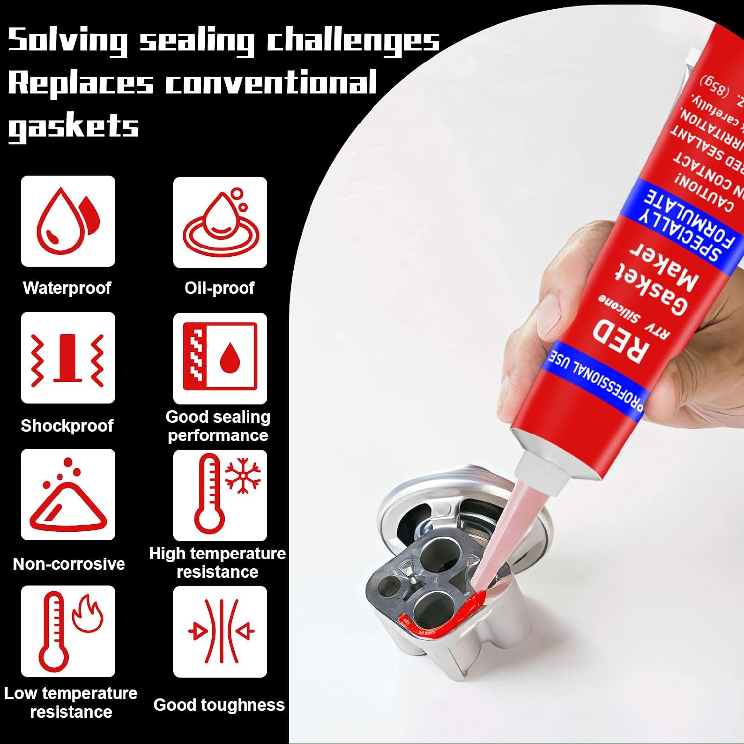Detalle de EIGTWEN 170g RTV Silicone Gasket Maker, Red, Heat-Resistant Sealant