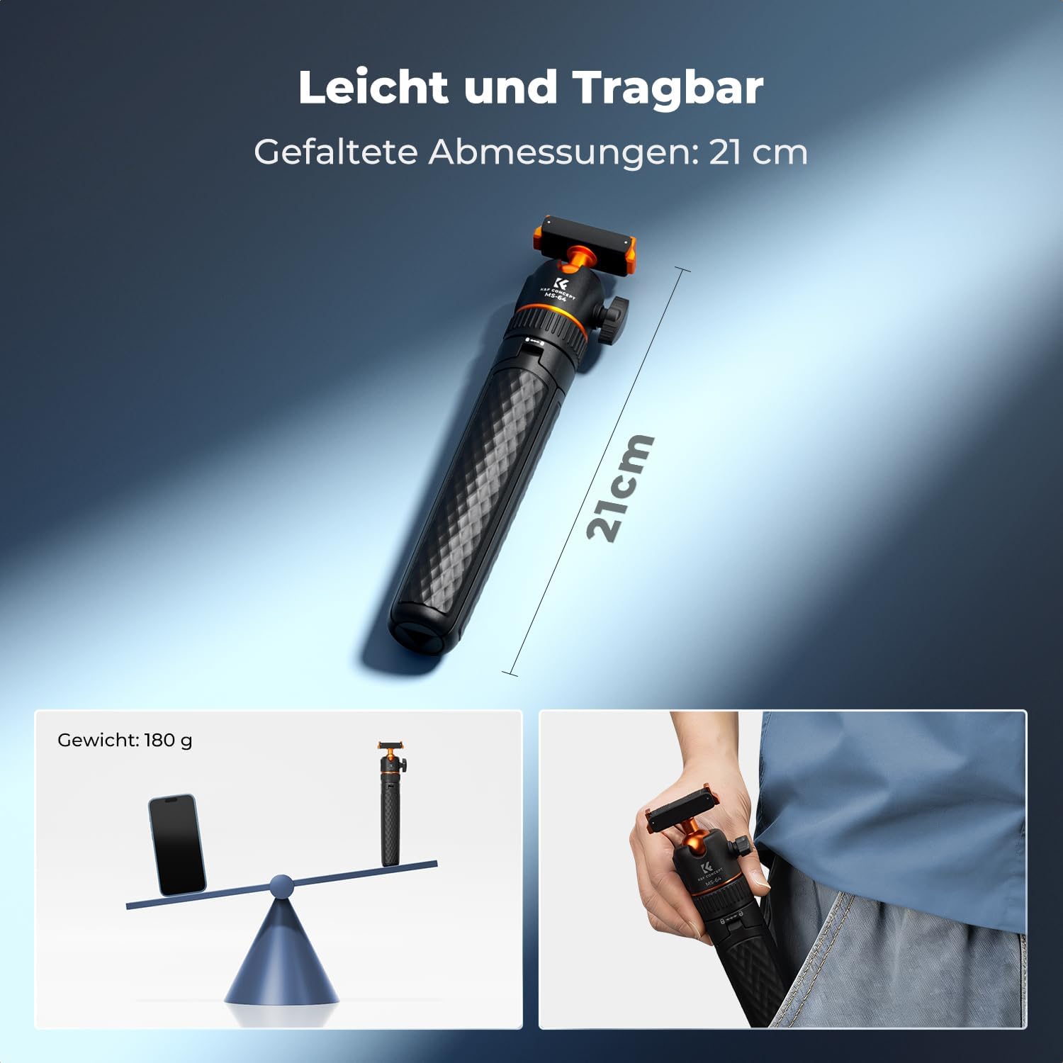 Detalle de K&F CONCEPT 65 cm Selfie-Stick Stativ für DJI Osmo Nano/Osmo Action 6 – 2-in-1, magnetischer Schnellverschluss, 360° Kugelkopf