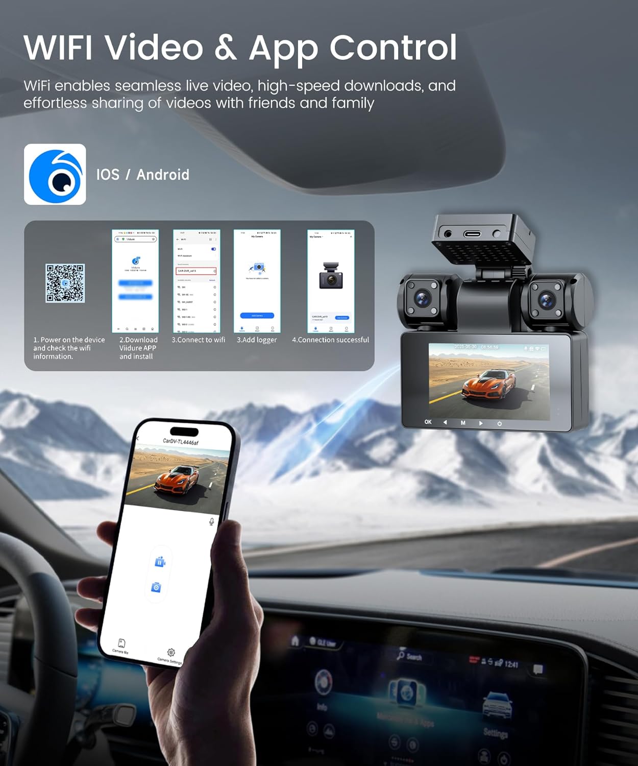 Thumbnail 4 de 4 Canali 360° WIFI Dashcam Auto – 2K+1080P con 4 telecamere e visione notturna IR, controllo APP e parcheggio 24h