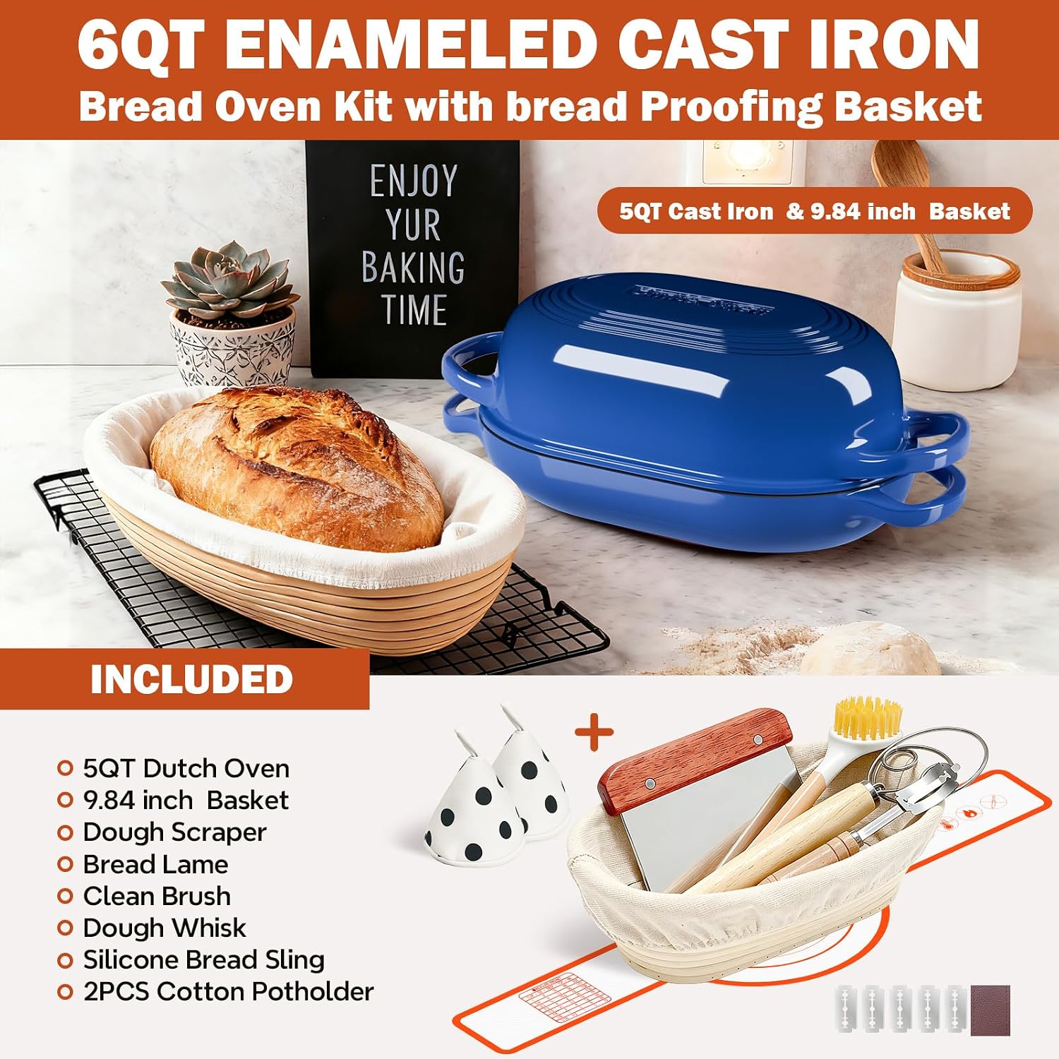 Thumbnail 1 de Enameled Cast Iron Dutch Oven Bread Kit 5QT