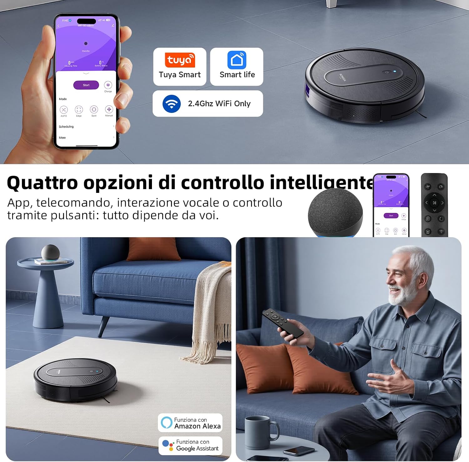 Detalle de MONSGA Robot Aspirapolvere Lavapavimenti 3-in-1 (4000 Pa) con Controllo App, Alexa e Autonomia 140 min