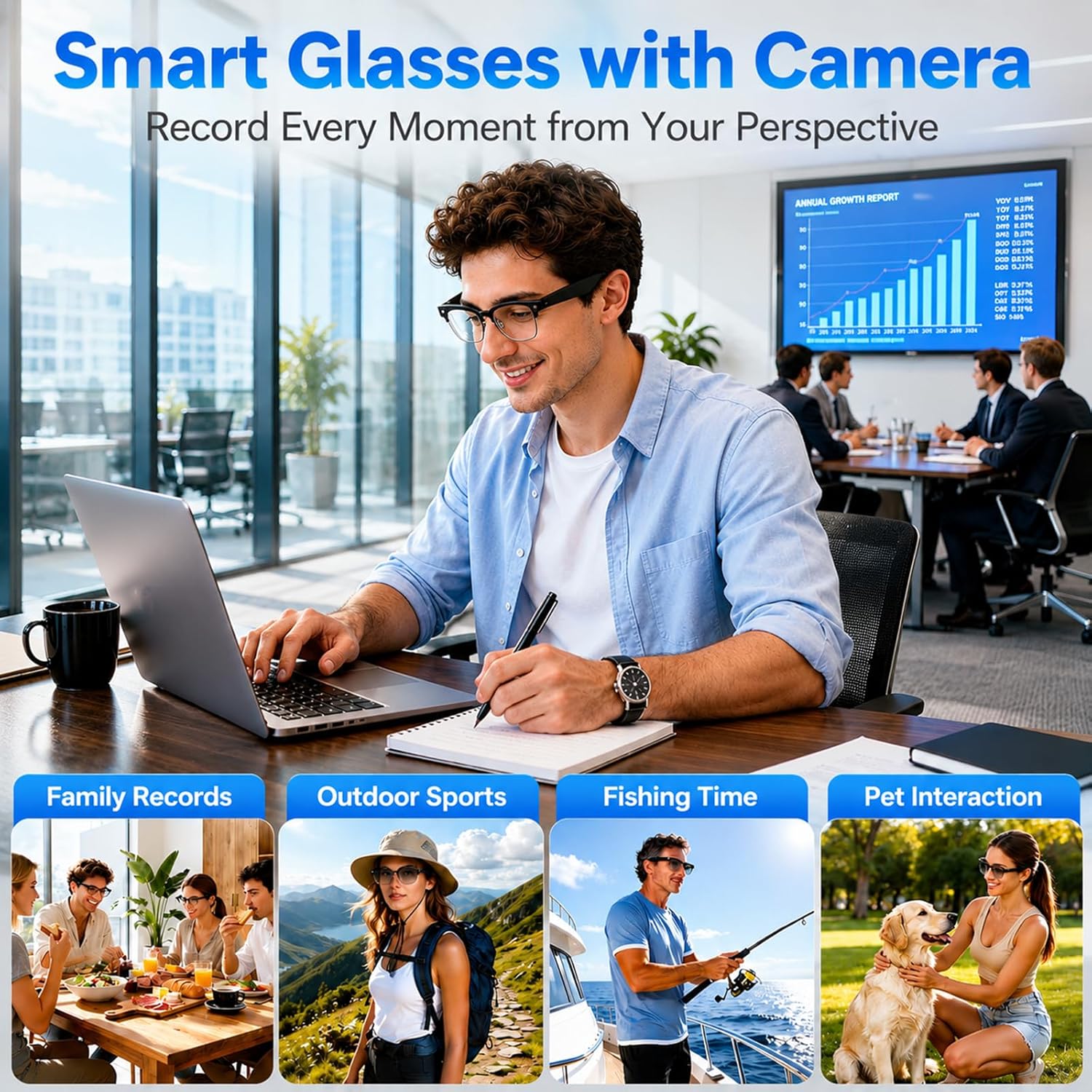 Thumbnail 4 de SGUKZF AI Smart Glasses with Camera: 4K Recording, Real-Time Translation, Open-Ear Audio