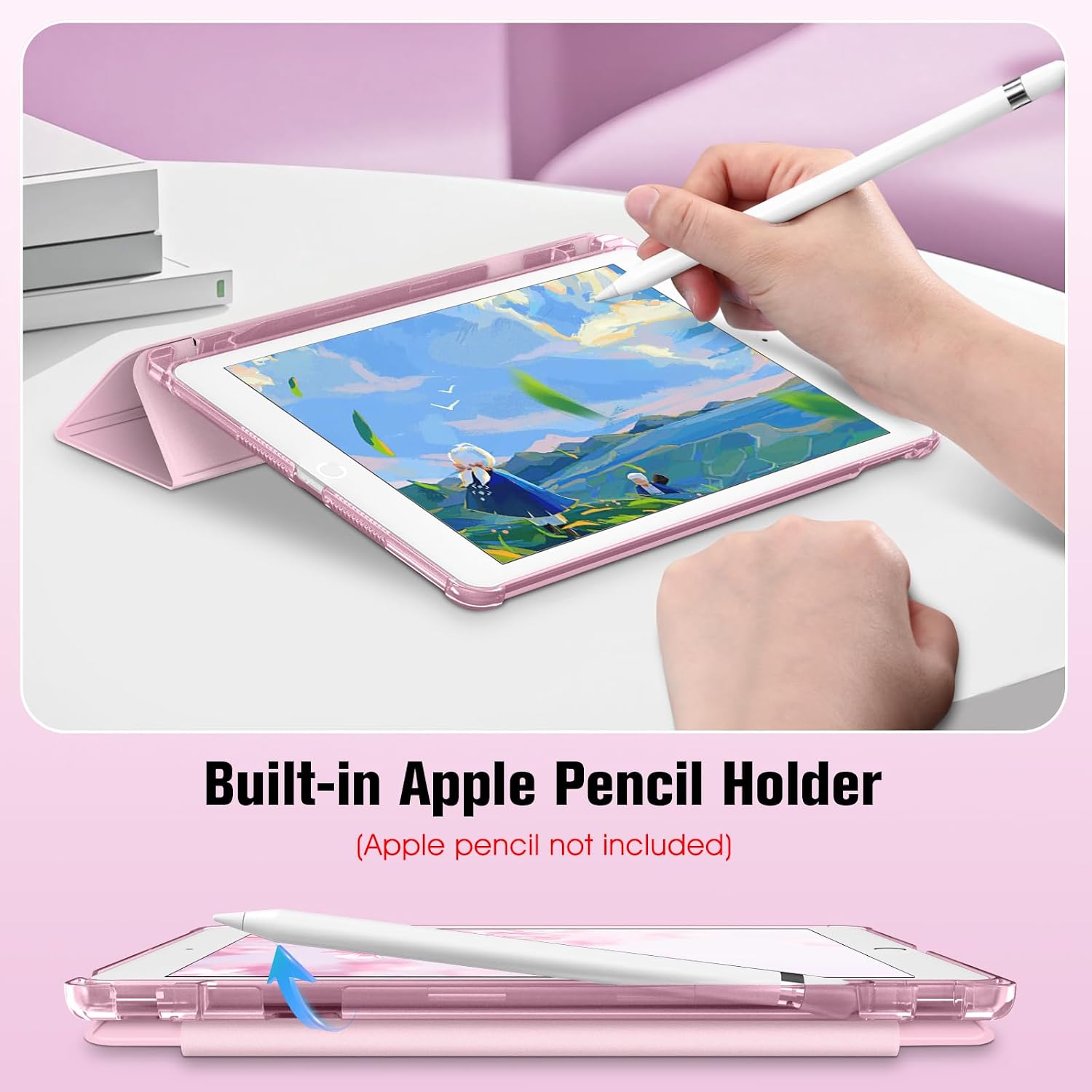 Detalle 2 de Fintie Hülle für iPad 9. Generation (2021), iPad 8/7 (2019/2020) – 10,2 Zoll mit Stifthalter, Auto Schlaf/Wach, Rosé