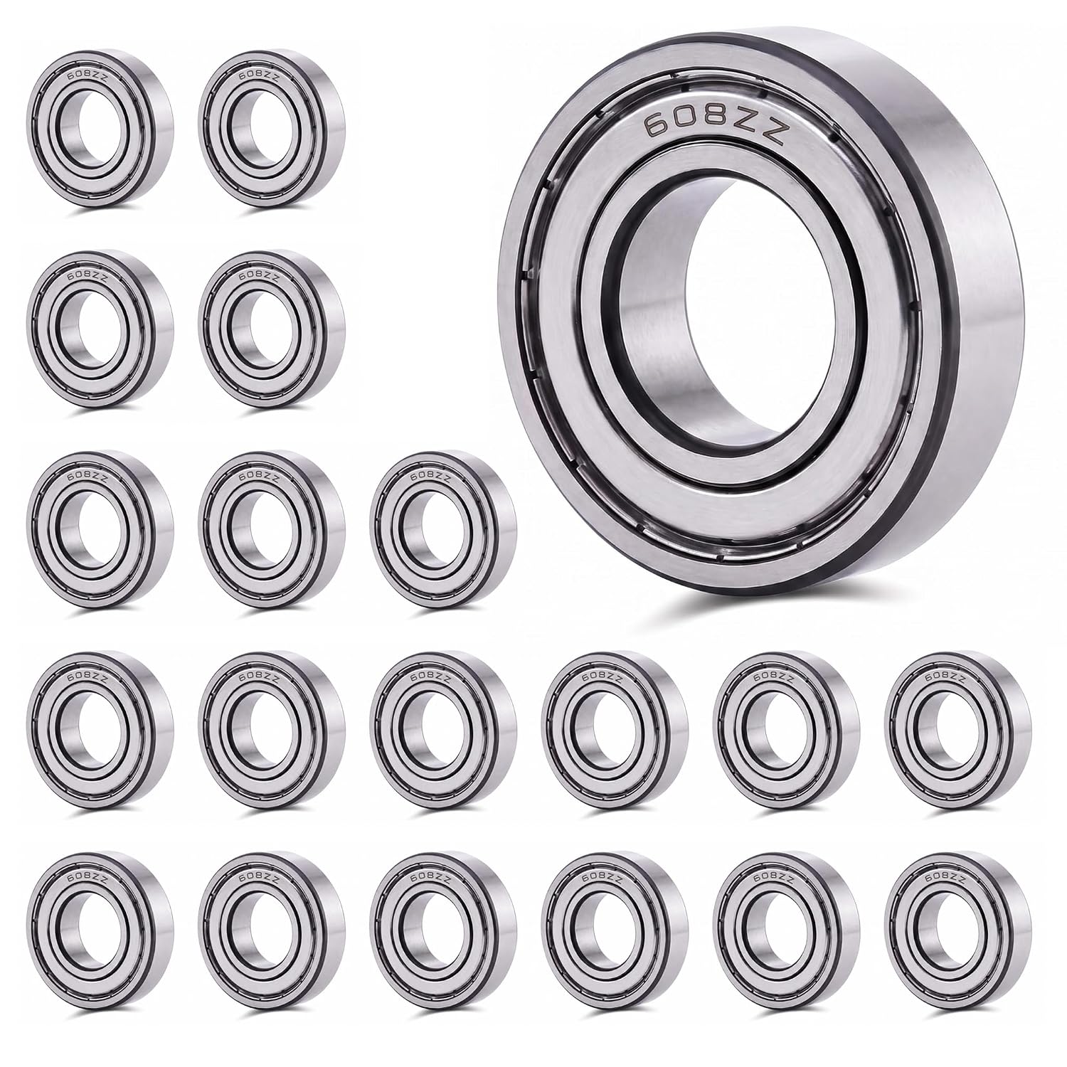 Detalle de Mycheny 608 608-ZZ Deep Groove Ball Bearings, 20-Pack, Alloy Steel