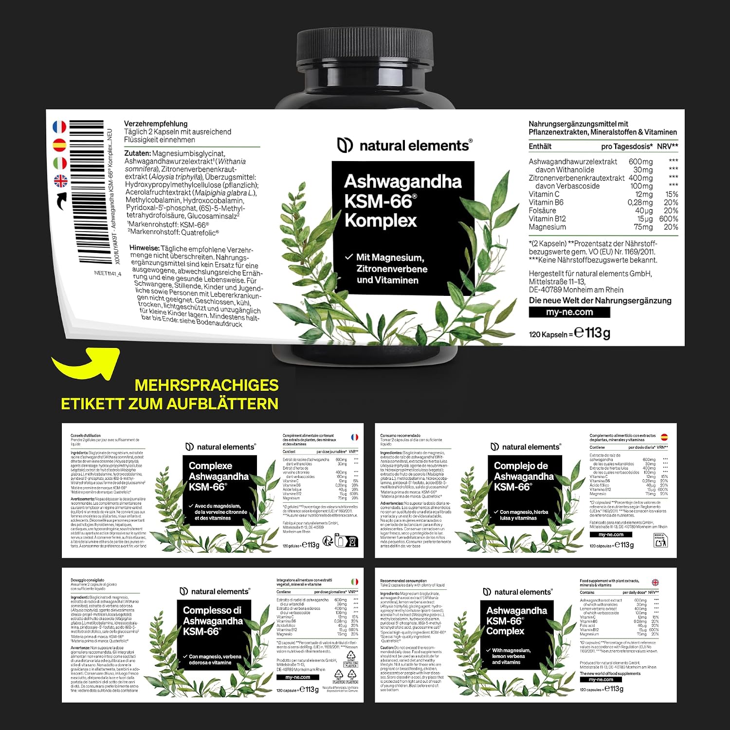 Thumbnail 5 de natural elements Ashwagandha Komplex 600 mg Kapseln