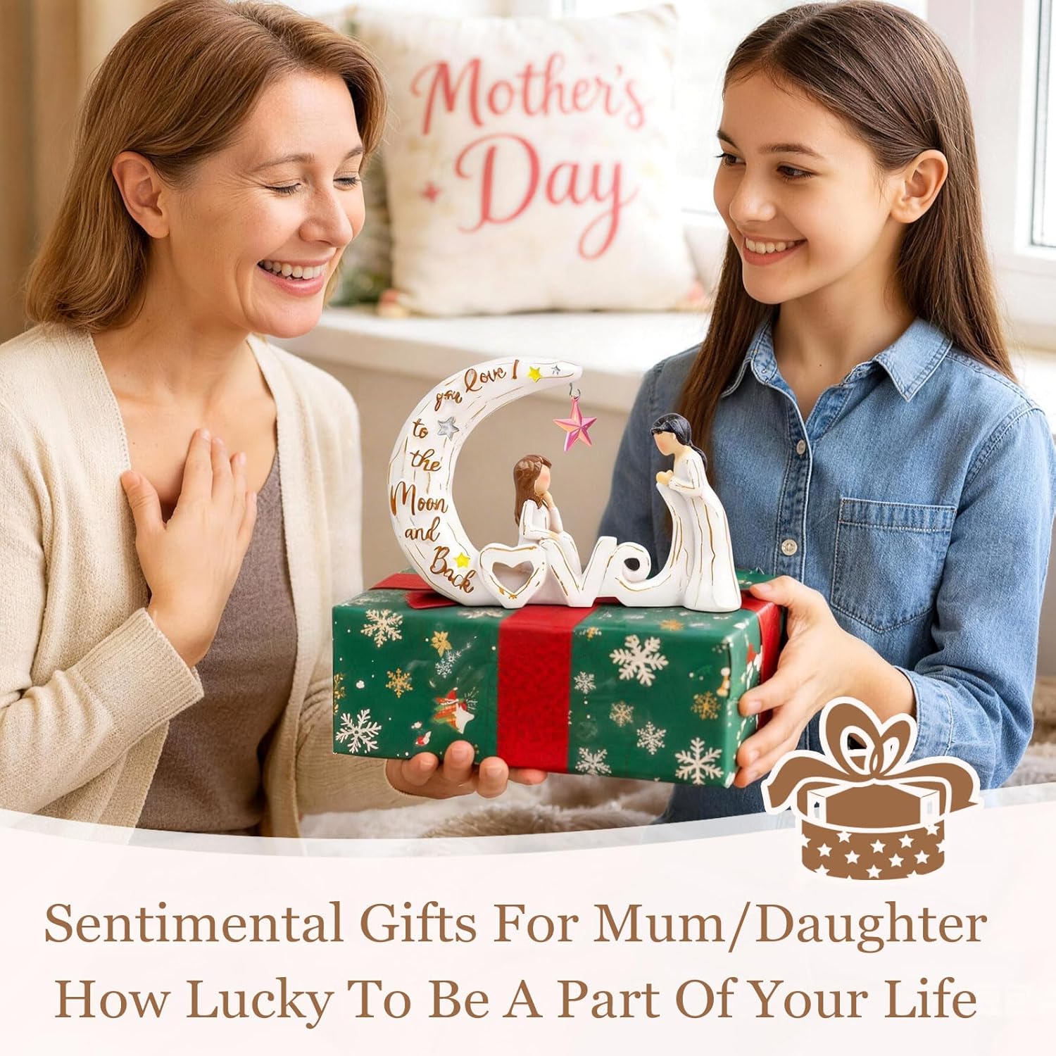 Thumbnail 1 de AC AATVE Mother & Daughter Resin Figurine with Pink Star – I Love You to the Moon and Back Keepsake