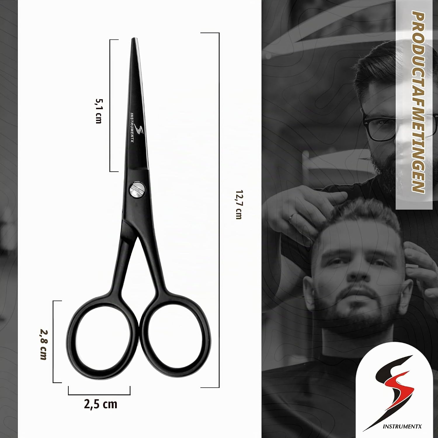 Detalle de SS INSTRUMENTX P8 baard- en snorschaar van roestvrij staal, zwart, 11,4 cm