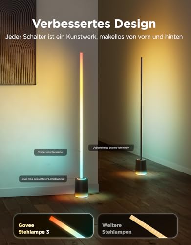 Detalle de Govee Stehlampe 3 mit LuminBlend+ Technologie – RGBWWIC 2100 lm, App- und Sprachsteuerung