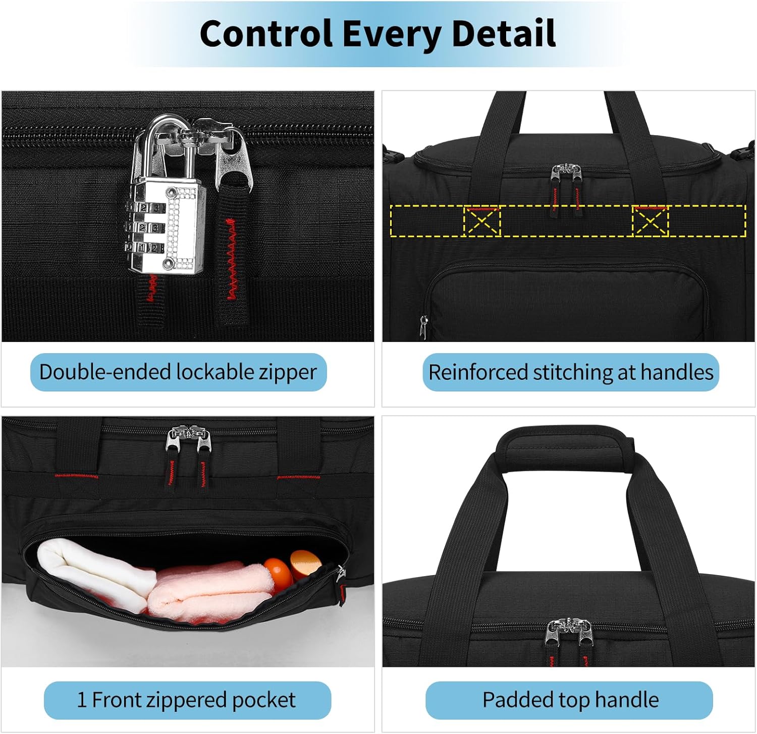 Detalle de Sport Holdall Duffle Bag 55L – 55L Gym Duffle with Shoulder Strap (Black)