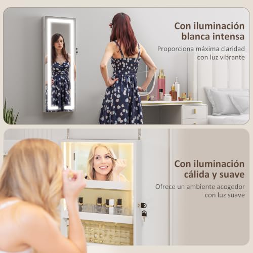 Detalle 2 de HOMCOM espejo joyero con LED, cerradura y organizadores para joyas
