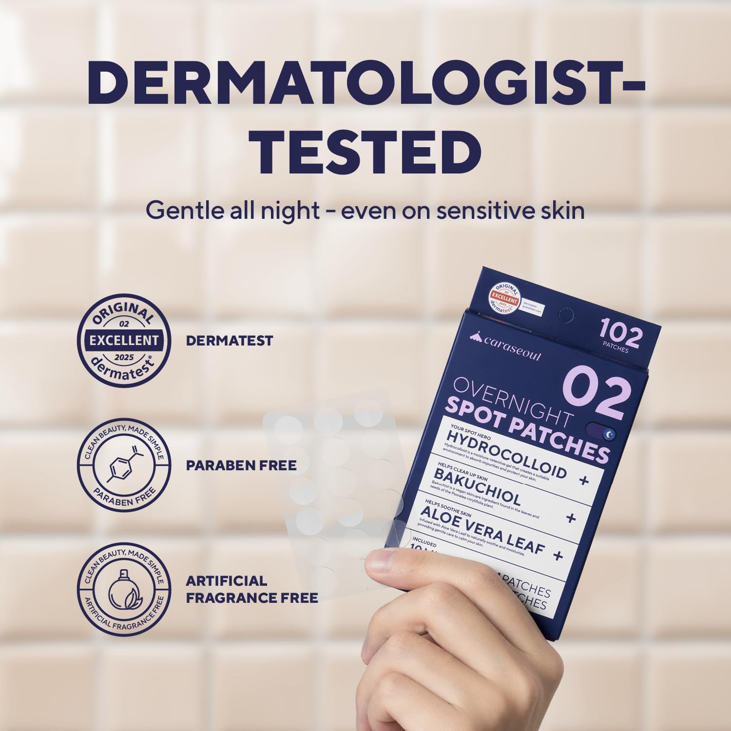 Detalle de caraseoul Patch Brufoli Notte – Pimple Patch Anti Acne, Hydrocolloid Denso con Bakuchiol e Aloe Vera (102 pezzi, 2 taglie 10/12 mm)