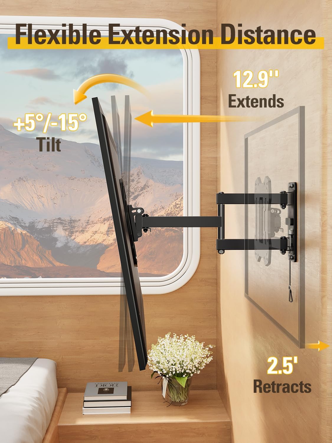 Detalle de Mounting Dream MD2210 RV TV Mount, Full-Motion and Lockable, for 17–43-inch TVs
