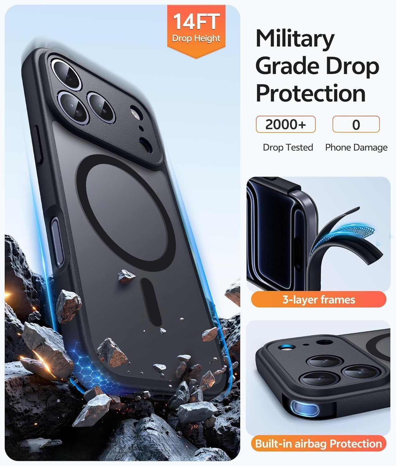 Detalle de GeeKe Magnetic Case for iPhone 17 Pro Max with MagSafe — Black (LZ2)