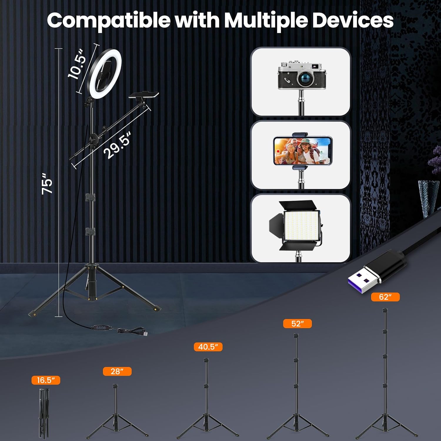 Thumbnail 5 de LUXSURE 10.5" Ring Light with Tripod Stand & Dual Phone Holders
