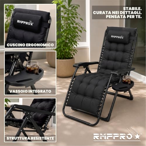 Detalle de RMF PRO Sdraio da Giardino Pieghevole con Schienale Regolabile Multiposizione – Nero