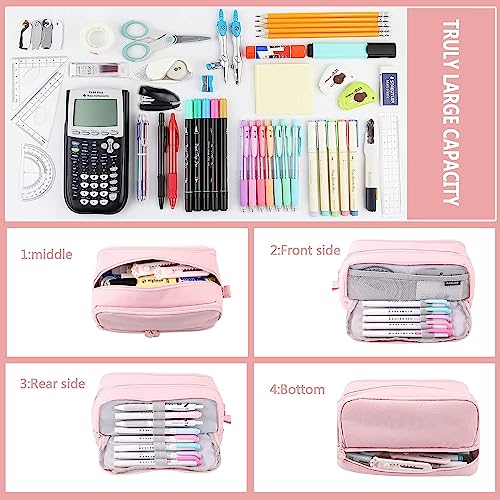 Detalle de HuaMuDM Estuche Escolar con 4 Compartimentos: gran capacidad para papelería y suministros