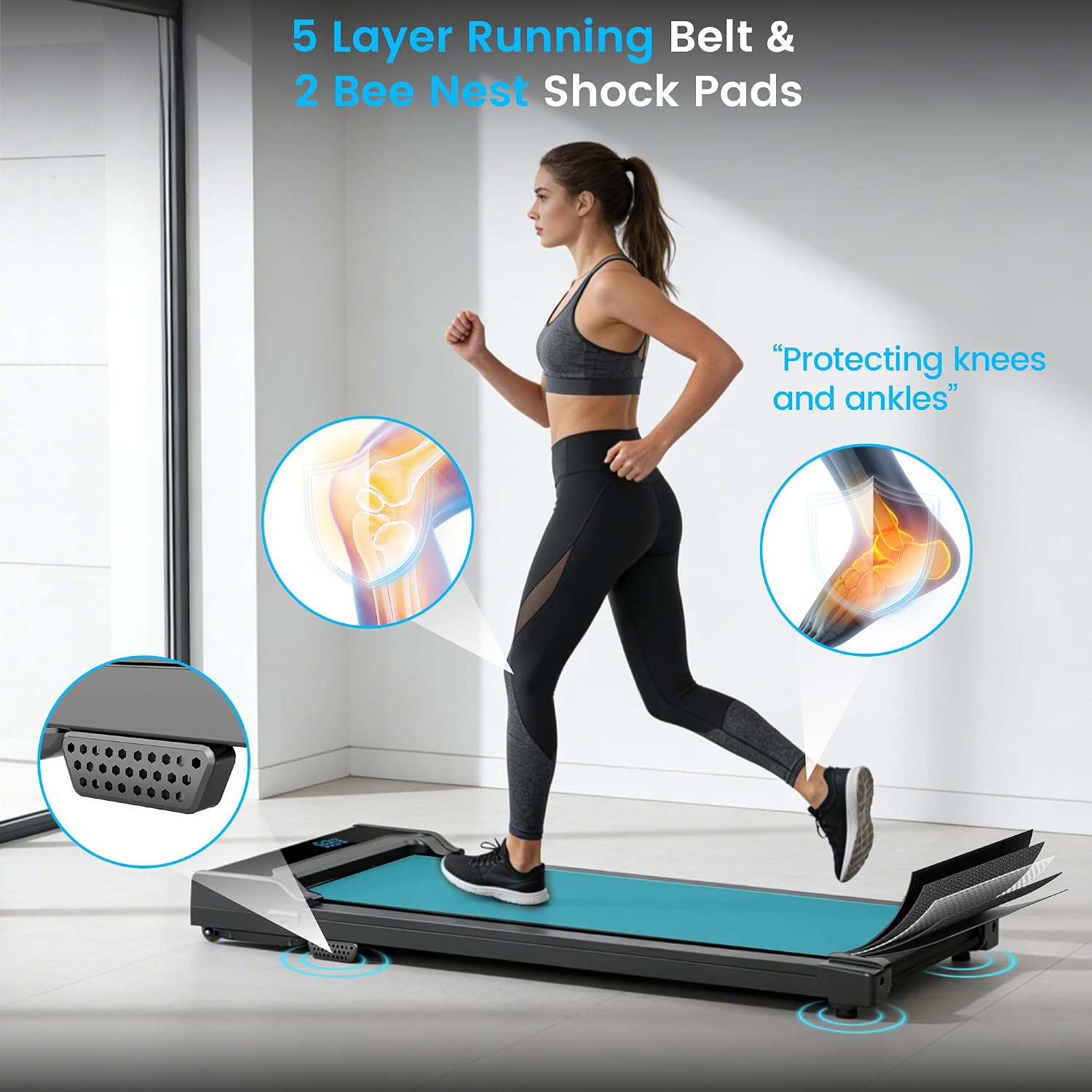 Detalle de Rythkore Walking Pad Treadmill with Remote, 0.6–4.0 MPH, Compact Design