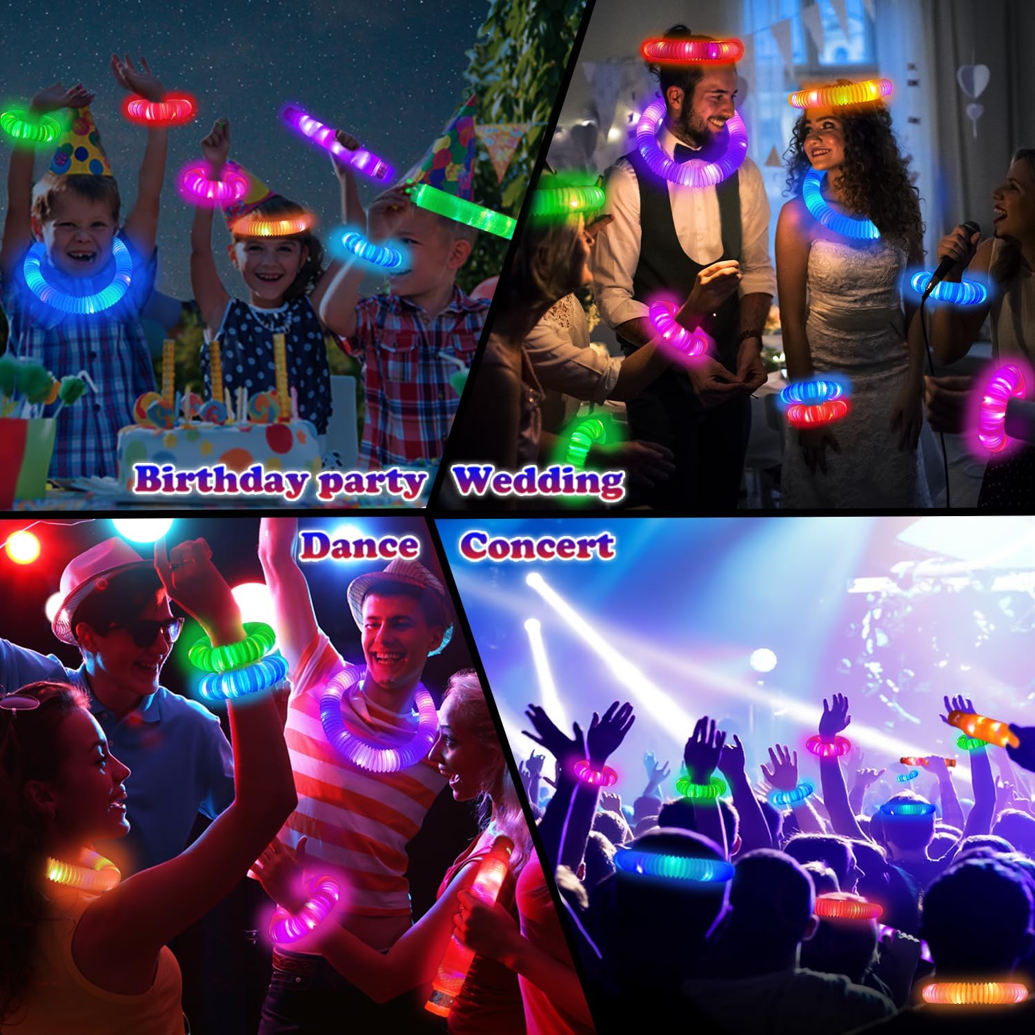 Thumbnail 5 de Light Up Pop Tube Toys (6-Pack) for Toddlers, LED Glow Stick Bracelet & Necklace Party Favors