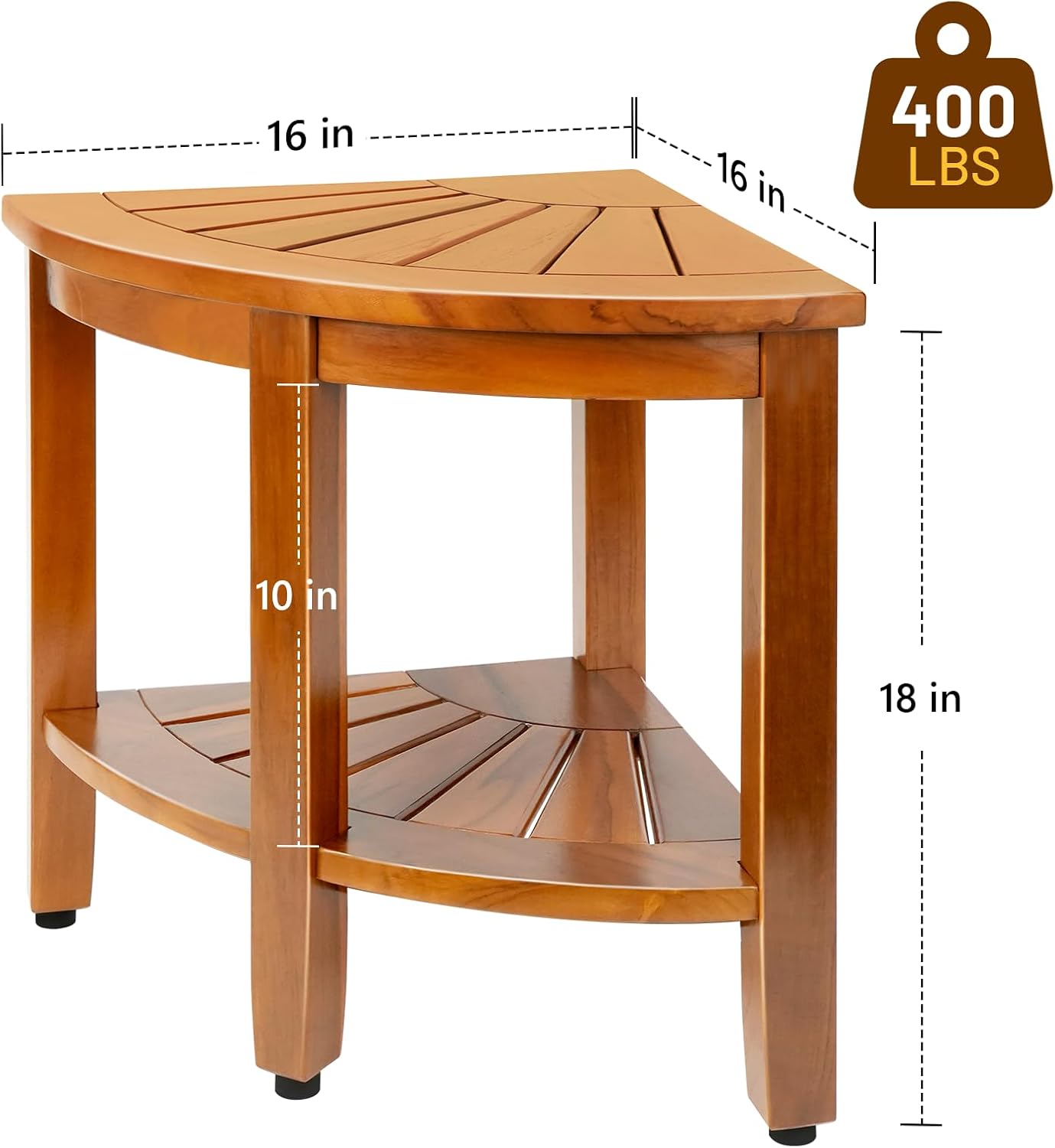 Detalle de MRTEAK 18" Premium Teak Corner Shower Bench with Shelf