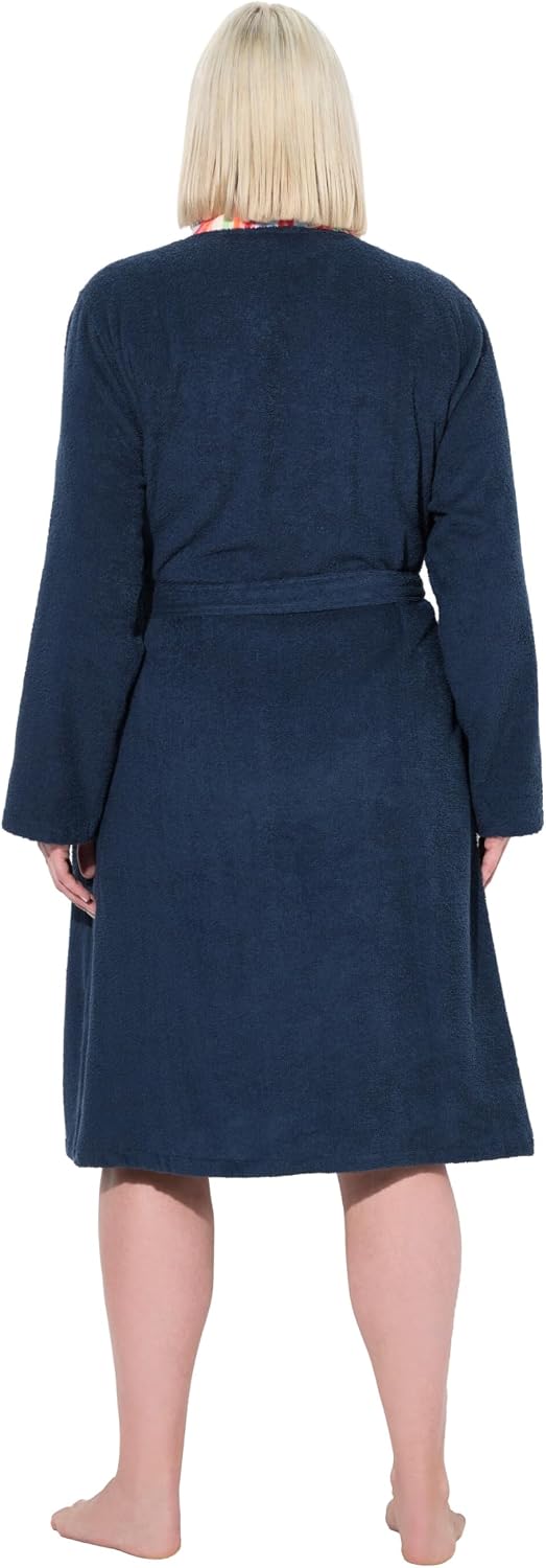 Detalle de Ulla Popken Bathrobe à bord décoratif pour femme – motif végétal et encolure en V arrondie