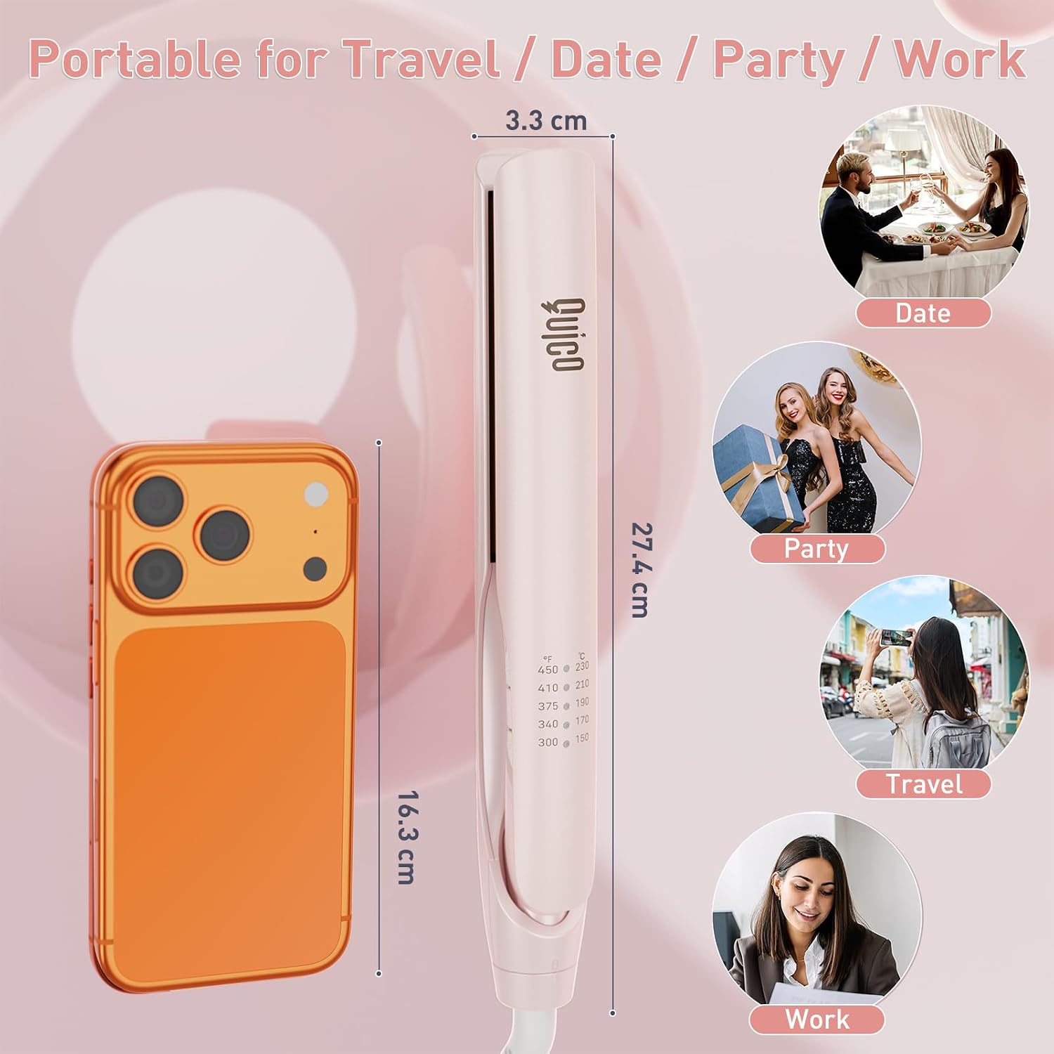 Detalle de Quico Upgrade Hair Straightener, 100-240V Dual Voltage Travel Flat Iron with 5 Heat Settings and Auto Shut-Off