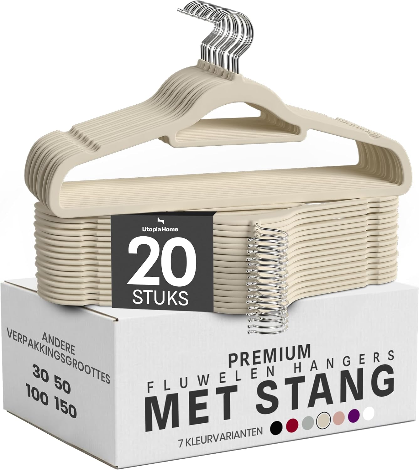 Detalle de Utopia Home Premium fluwelen kledinghangers, ivoor, set van 20
