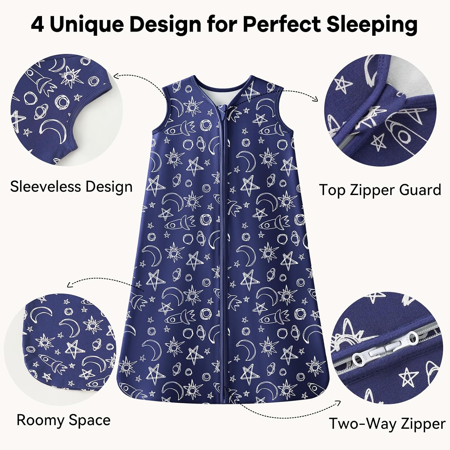 Thumbnail 2 de Unnivoll Baby Sleeping Bag 1.0 Tog 12–18 Months, 100% Cotton Sleep Sack – Blue Moon