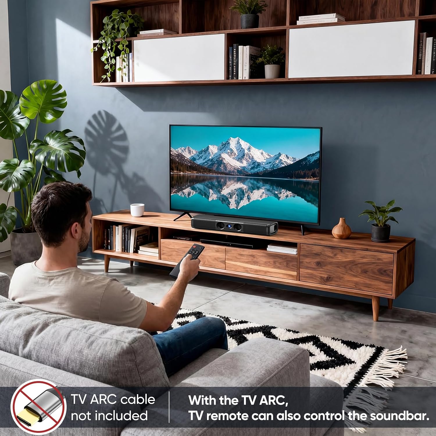 Detalle de Saiyin Soundbar TV mit 90W Spitzenleistung – 17,1 Zoll, zwei Tieftöner, Doppel-Bass-Ports, Bluetooth 5.3, ARC, Optical & AUX