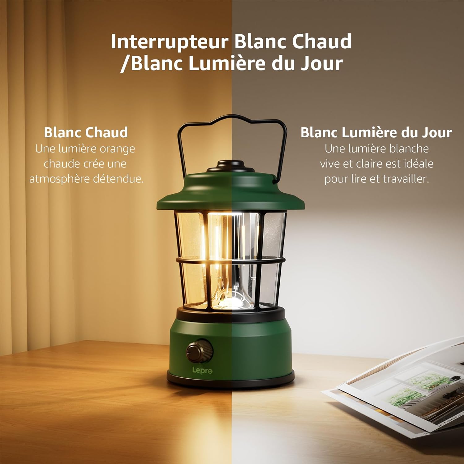 Thumbnail 3 de Lepro Lampe de camping rechargeable rechargeable à batterie externe 3600 mAh – 4 modes, intensité variable